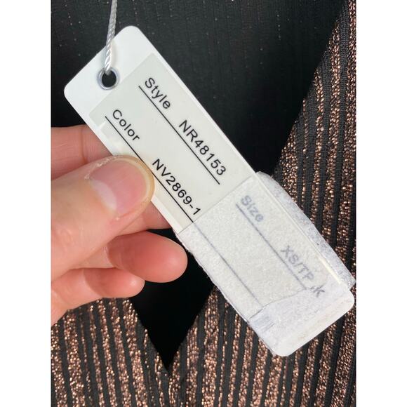 NWT Spense Women's Size XS Black Metallic Copper Hi-Low V-Neck Wrap Dress - Picture 3 of 10